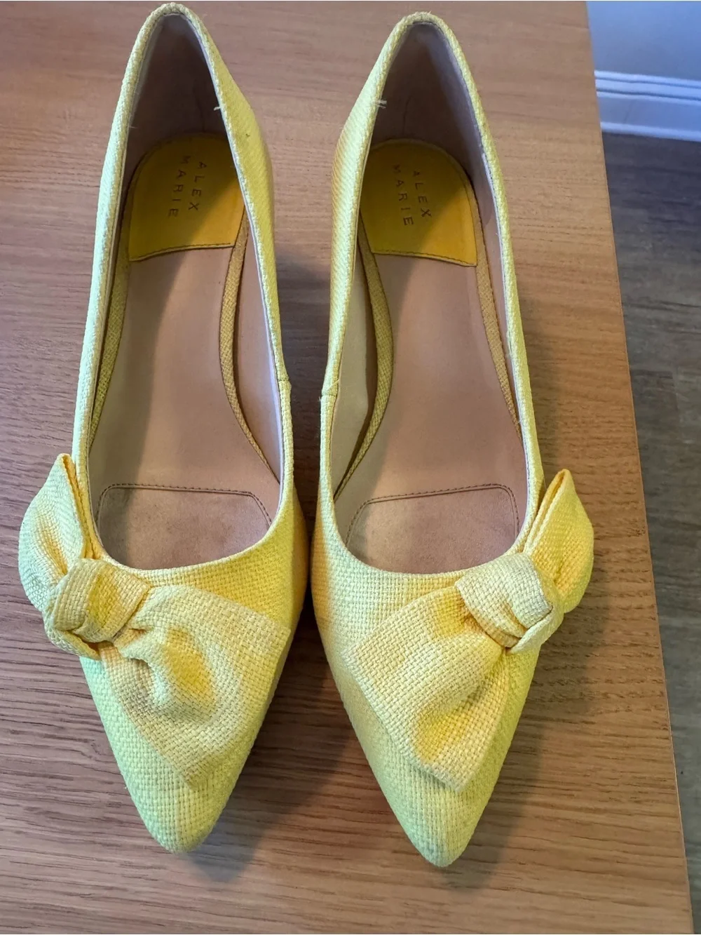 Alex Marie Yellow Bow Pointed Kitten Heels
